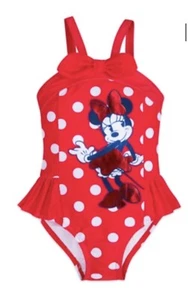 Minnie Mouse rot Tupfen einteiliger Badeanzug kleine Mädchen Größe 4 - Bild 1 von 4