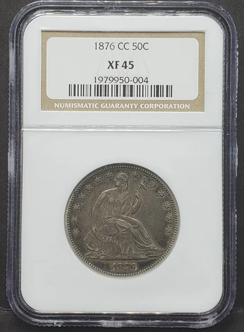 1876-CC  Seated Liberty U.S. Fifty Cent Piece 50C NGC Extra Fine XF45 Cover