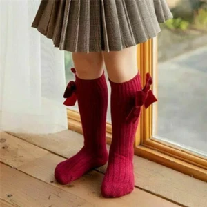 Socks Cotton Long Knee Girl High Socks Dress School Bow Stockings - Picture 1 of 18