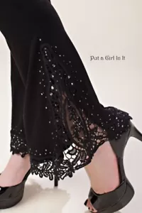 Neu Vocal Damen-Palazzo-Leggings schwarz Kristall gehäkelt Spitze S M L XL 1X 2X 3X - Bild 1 von 6