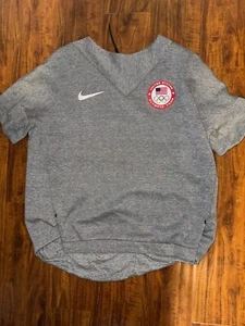 Nike Olympic Team USA Shirt Womens Medium Fleece Sweat Short Sleeve Pullover - Picture 1 of 3
