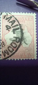 Vintage Australian 10 Shillings Grey/Pink Kangaroo & Map Stamp + FREE Shipping - Picture 1 of 2