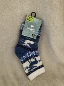 Magellan Lodge Socks Navy Blue & White Moose Pattern - Youth Size 10 - 4.5 - New - Picture 1 of 2