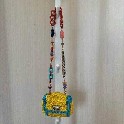 Bolso Bandolera Dolce & Gabbana Bolso de Hombro Amarillo Azul Claro Pochette Auténtico D&G # Foto 1 de 4