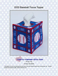 Baseball Tissue Topper-Sports-Plastic Canvas Pattern or Kit - Picture 1 of 1