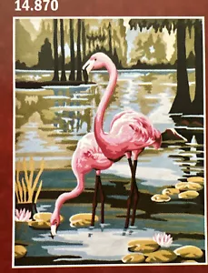 Printed needlepoint canvas 50x60 Cm Flamingos Canvas Only Gobelin L - Picture 1 of 4