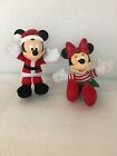 Mickey and Minnie miniature Santa Claus stuffed dolls, 5" tall, 1 3/4" wide