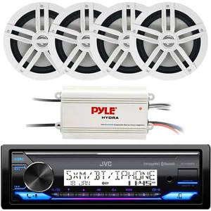JVC 1-DIN Marine Bluetooth Radio, 4x 6.5" 180W Max Speakers, 4 Channel Amplifier - Picture 1 of 5