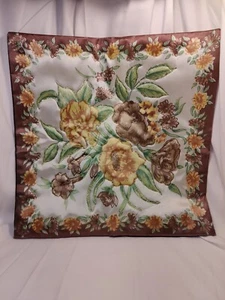 Fundas de almohada vintage de flores de 16x16 pulgadas, rosas amarillas y marrones hojas verdes - Imagen 1 de 7