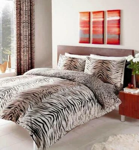 Duvet Set Tiger Leopard Print Safari Bedding Quilt Cover Pillow Cases Reversible - Picture 1 of 6