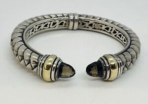 Scott Kay Authentic Sterling Silver & 18k Gold Smoky Quartz Hinged Bracelet