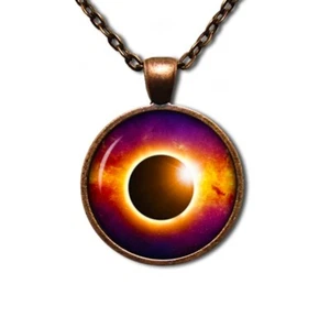 TOTAL ECLIPSE Celestial Sol Luna Color - Hecho a mano REDONDO Vidrio Colgante Collar - Imagen 1 de 10