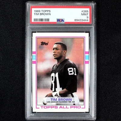 Tarjeta Topps Tim Brown 1989 clasificación PSA 9 como nueva # 265-1211 Foto 1 de 2