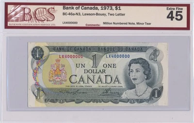Canada 1973 1 Dollar BC-46a-N3 6 Zero Numbered Note LX4000000 - BCS EF 45 Foto 1 de 2