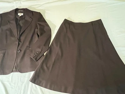 Blazer Chaqueta Falda Traje 8P Talbots Marrón Tela Italiana Elastizada Mezcla Lana Foto 1 de 4