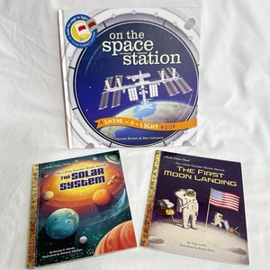 Kids Outer Space Book Bundle - Shine-A-Light Book + 2 Golden Books - Picture 1 of 6