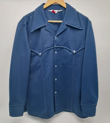 Vtg Wrangler Pearl Snap Shirt Size L Navy Blue Leisure Jacket Western Cowboy 70s - Image 1 of 4