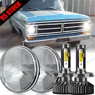 Par de faros LED redondos de 7 pulgadas haz alto/bajo DRL cromados para Ford F100 1961-1979 Foto 1 de 4