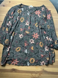 Fat Face Enya Black Detail Floral Tunic Top Blouse Boho Size 18 - Picture 1 of 12