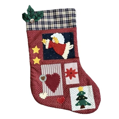 Meia de Natal anjo acolchoada bordada rústica casa de fazenda da vovó 19"" - Imagem 1 de 4