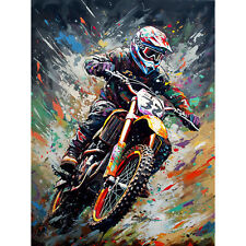 Motocross Race Action Shot Paint Splat Portrait Canvas Poster Print Picture Art