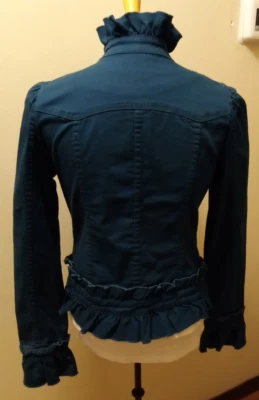 Chaqueta INC Mujer Azul Teal Talla Pequeña Botón Frontal, Bolsillos, Elástica, Cuello Volantes Foto 1 de 4