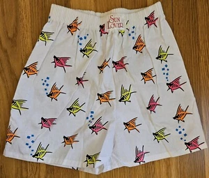 Vintage Sun Lover Shorts Fish Bright Neon Color Size Med Florida - Picture 1 of 7