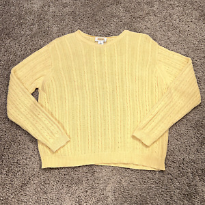 Talbots Sweater Womens Small Petites Yellow Long Sleeve Cable Knit Pullover