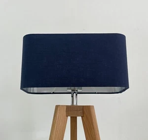 Pantalla de lámpara azul marino texturizado lino cepillado plata redondeada tono claro rectangular - Imagen 1 de 18