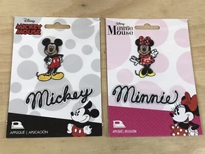 (2) Disney Mickey & Minnie Mouse Iron On Patch Logo Spellout New On Card - Picture 1 of 6