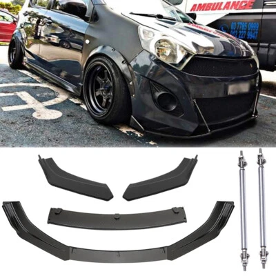 Carbon Fiber Front Bumper Lip Spoiler Splitter+ Strut Rods For Mitsubishi Mirage - Image 1 of 4