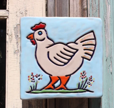 Large 8" x 8" P&G Ceramic Tile Wall Hanging Terra Cotta Glazed Hen 2010 - Image 1 of 4