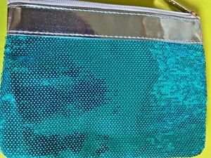 M.Asam Kosmetiktasche Make Up Schminktasche türkise Pailletten gefüttert NEU - Bild 1 von 5