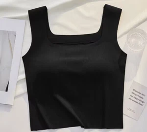 2 Womens Tank Top Camisole Breathable Sleeveless Black Size Med Built In Bra - Picture 1 of 5
