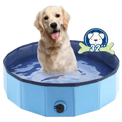 EOOQI Foldable Dog Bath Swimming Pool Plastic Kiddie S 32 x 8 Blue