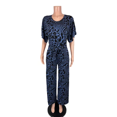 Lisa Rinna Collection Women's Short Sleeves Wide Leg Jumpsuit Blue Indigo 0 Size - Image 1 of 2