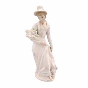 Vintage 13.5" Porcelain Figurine Victorian Lady woman Holding Floral Bouquet - Picture 1 of 12