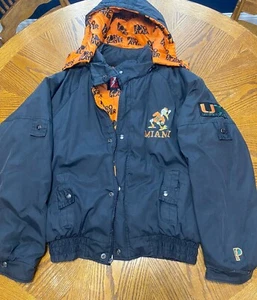 Vintage Pro Player Miami Hurricanes Embroidered Puffer Black Jacket Coat Medium - Picture 1 of 13