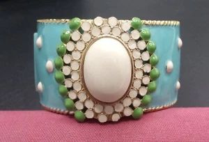 Vintage Aqua Enamel Clamper Bracelet - Picture 1 of 4