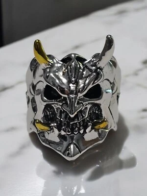 Anillo Cabeza Diablo Cuerno Con Puntas Ajuste Ajustable Dos Tonos - Estilo Gótico Motociclista Punk Foto 1 de 4