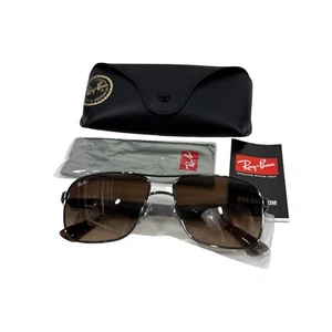 RayBan Unisex Polished Gunmetal Brown Gradient 59mm Square Sunglasses RB3516 New - Picture 1 of 7