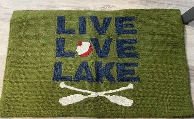 Punch Needle Handmade Fiber Yarn Art Rug LIVE LOVE LAKE Cabin Camp Fishing - Image 1 of 4