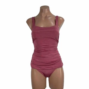 Athleta Aqualuxe Tankini 2pc Bikini Guava Rose Pink Clasp back 32 B/C M Bottom - Picture 1 of 10