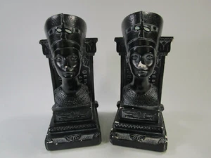 Vtg bookends QUEEN NEFERTITI Chalkware Statue Egyptian Black Alexander Backer co - Picture 1 of 9