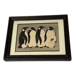 Serigrafía Original 1979 Artista Wyoming Wendy Morgan Emperor Penguins Firmado - Imagen 1 de 4