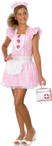 Nouveau Nurse Candy Striper Pink White Fancy Dress Up Halloween Teen Costume - Picture 1 of 4