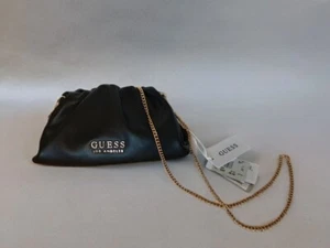Black GUESS Barcus Crossbody Faux Leather Mini Evening Bag Gold Chain - Picture 1 of 2