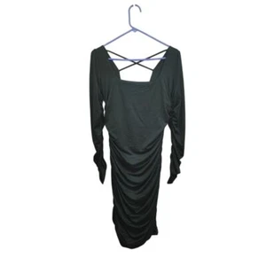 Elegant Black Ruched Bodycon Dress with Cross-Back Detail Long Sleeve Size M - Picture 1 of 9
