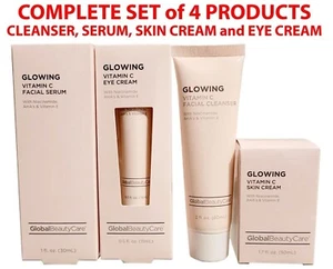 Set of 4 - Global Beauty Care Glowing Vitamin C Serum Eye Face Cream Cleanser - Picture 1 of 2