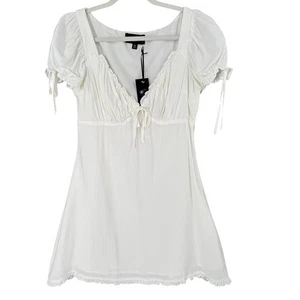 Y2K Delias Dolls Kill Babydoll Minikleid Damen M weiß Krokette Milkmaid Neu mit Etikett - Bild 1 von 9